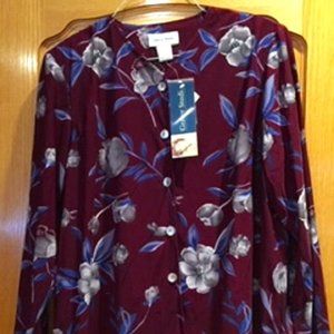 NWT Susan Graver Studio Women Blouse Shirt Flower Design V Neck Sz: XL